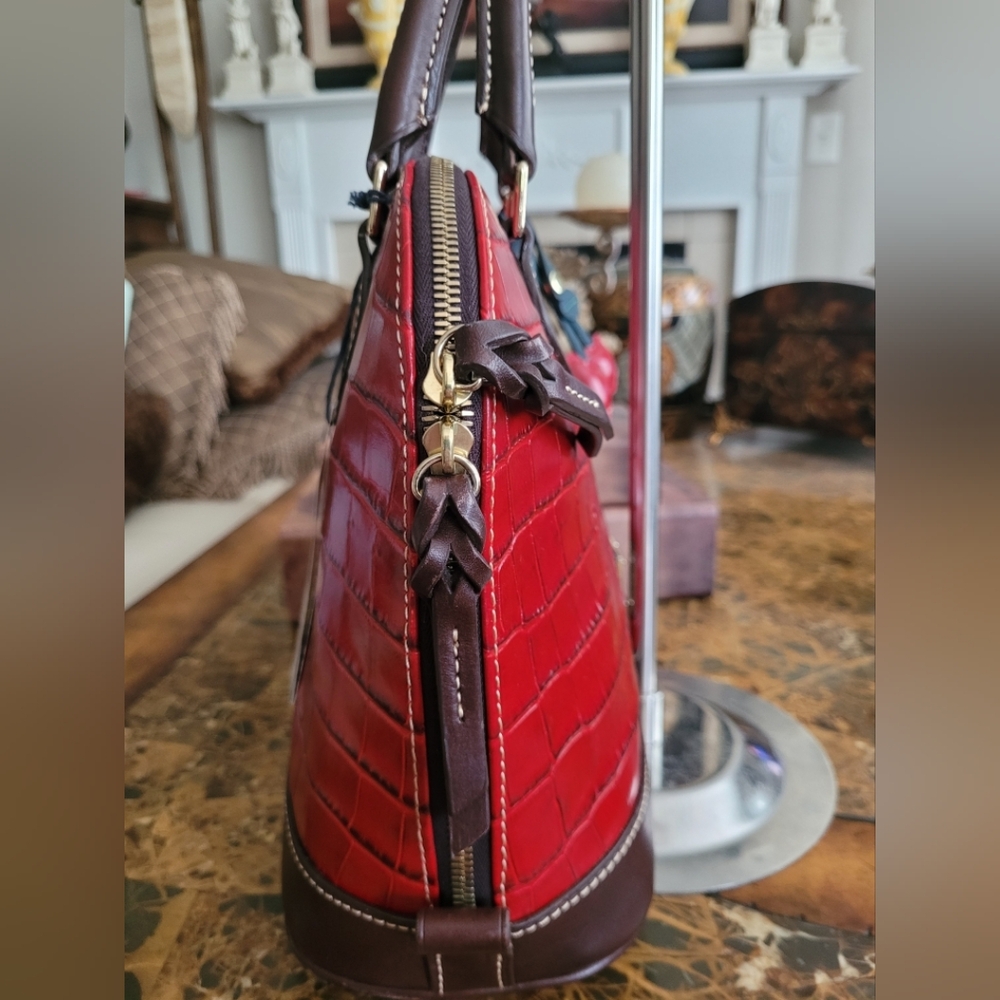 Dooney & Bourke Red Croc-Embossed Leather Satchel - Picture 4 of 11
